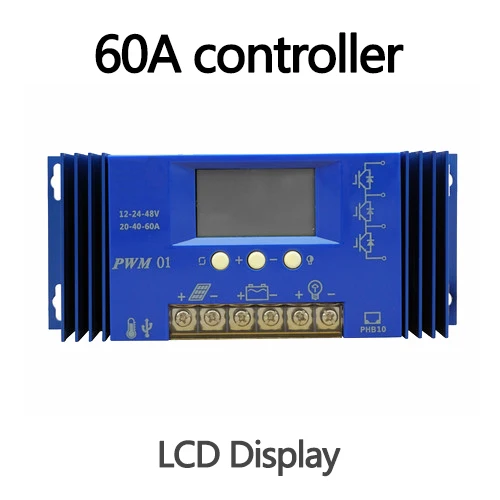 60A blue controller ECOWORTHY 10A/20A/60A ЖК-дисплей/CMG температурная компенсация/Двухэлементный Солнечный контроллер заряда для солнечной системы панели питания - Цвет: 60A blue controller