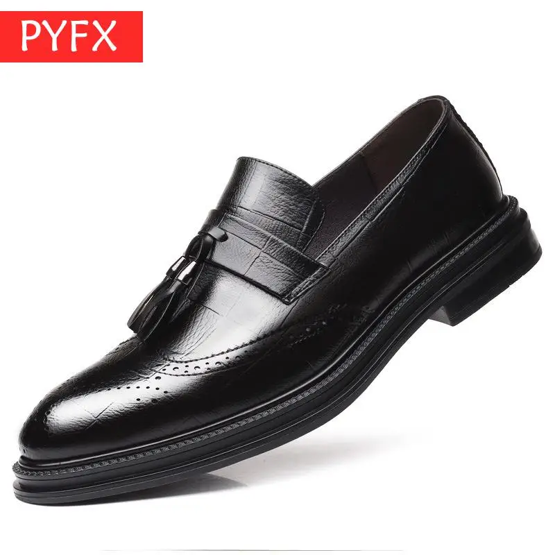 2019 summer new men's business dress pointed British casual fringe calfskin shoes mature Men Designer black Shoes | Обувь