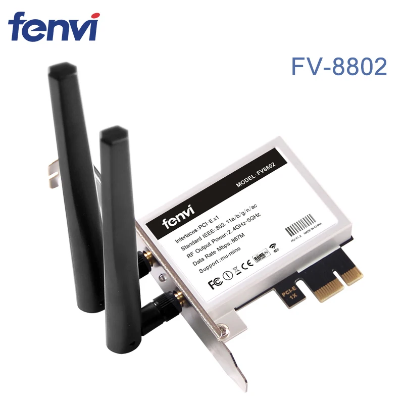 Беспроводной адаптер Fenvi PCI E Wifi двухдиапазонный 867 Мбит/с 802.11ac с Intel 7260 8265 AC Wi Fi