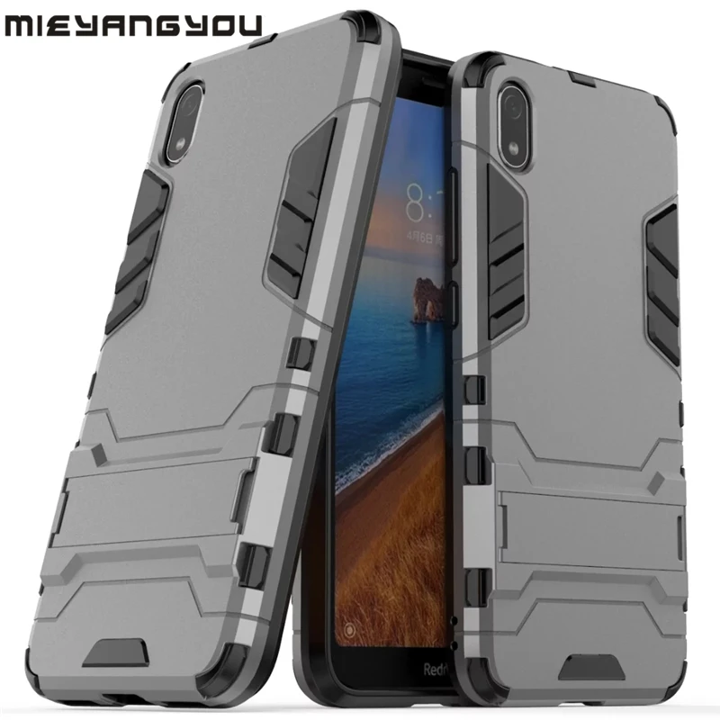 Luxury Armor Shockproof Case For Xiaomi Redmi 7A Phone Back Cover 7 2 in 1 Silicone &amp Plastic Stand |