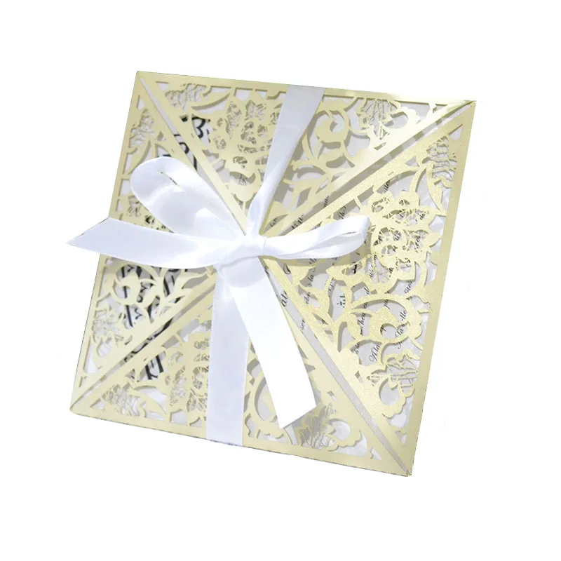 

50pcs white pearl paper laser cut wedding invitation card