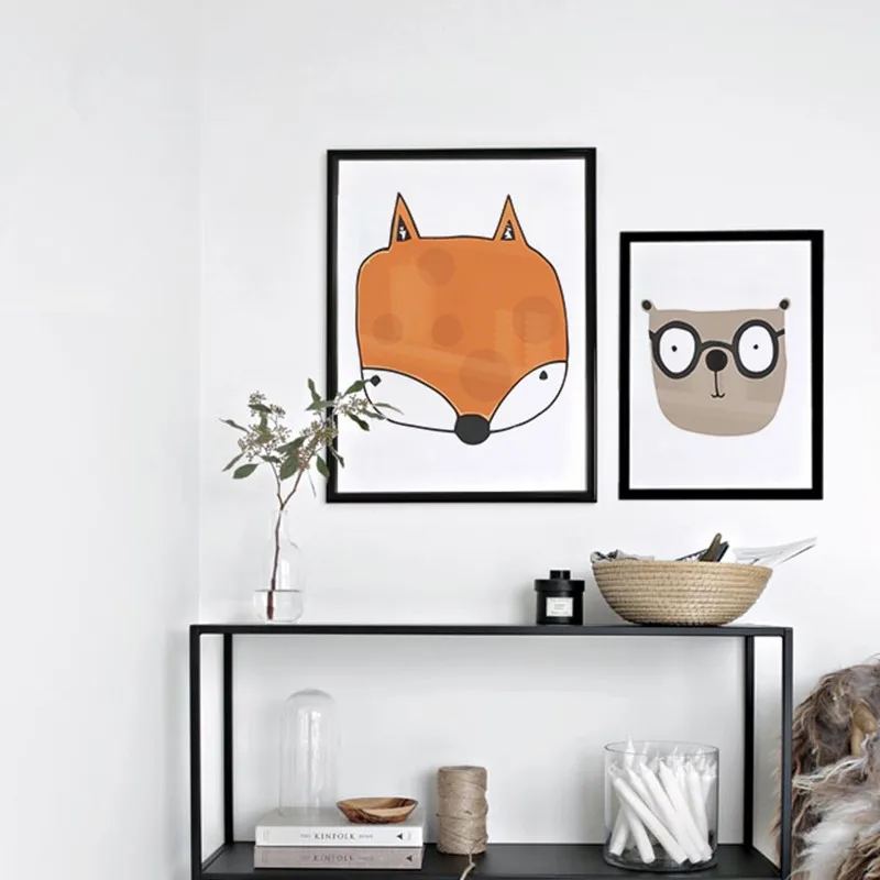 Современный кавайный Северный животный медведь Лев Кот настенный арт