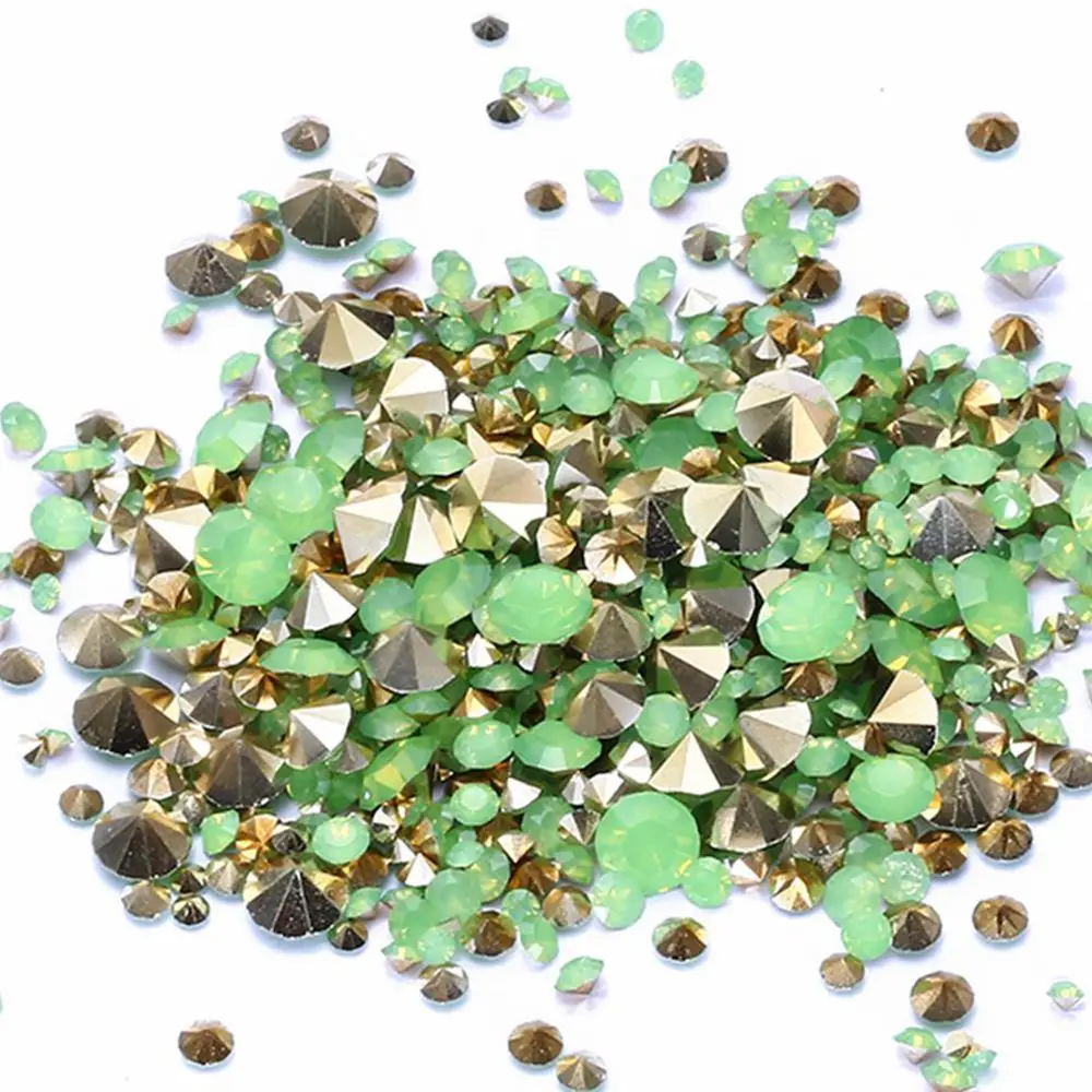 Опт зеленый опал цвет смолы Стразы клей на бусинах заостренный сзади много