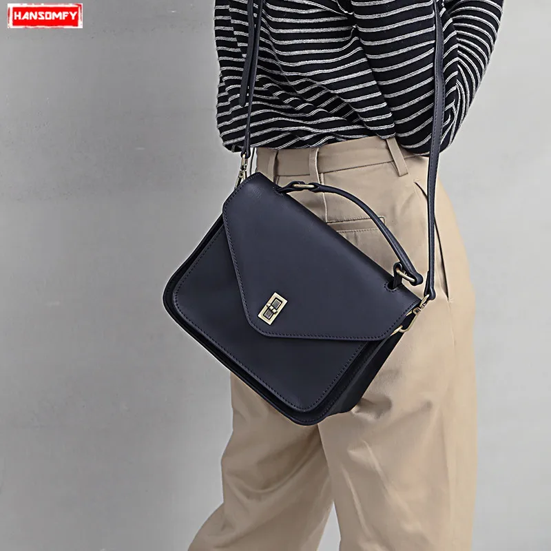 

New Wild Simple Literary Women Handbags Fashion Shoulder Portable Messenger Bag Female Genuine Leather Slung Small Square Bags