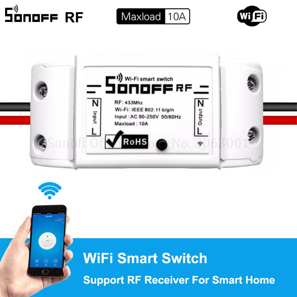 Беспроводной смарт переключатель Sonoff RF 433MHz с Wi Fi управлением выключатель света