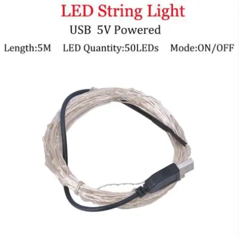 5m 50leds USB Светодиодный светильник на солнечной батарее для дома и сада, светильник из медной проволоки, сказочный светильник на солнечной батарее для улицы, для рождественской вечеринки, вечерние, свадебные украшения - Испускаемый цвет: 5m 50leds USB