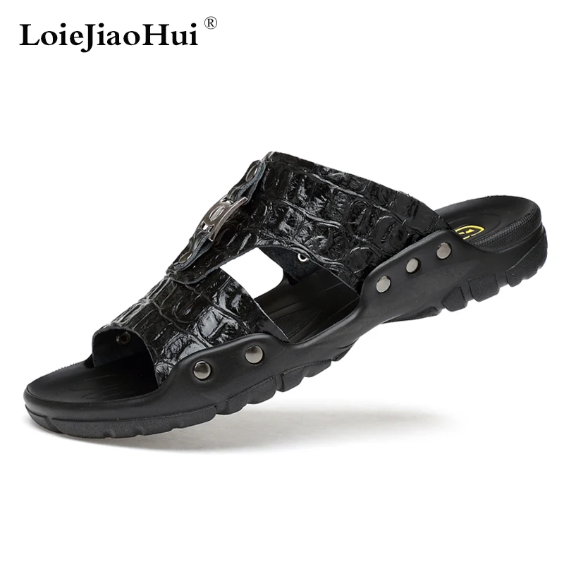 2019 новый летний Для мужчин Шлепанцы из натуральной кожи ручной работы шлепанцы