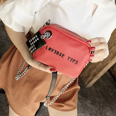 Красный NIGEDU Luxury mini flap bag women chains Crossbody bag Fashion Designer rivet girls Handbag female Shoulder bag Clutch wallet - Цвет: Красный