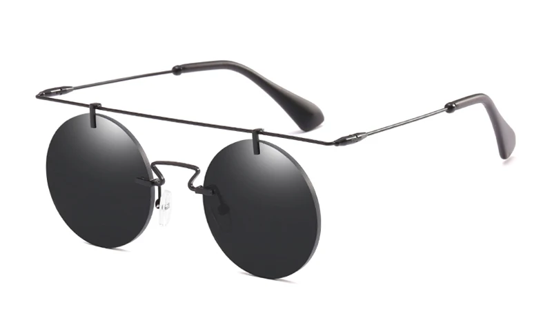 Black w black LEIDISEN, без оправы, стимпанк, солнцезащитные очки, круглые, оттенки, для мужчин и женщин, фирменный дизайн, очки, модные, Летний стиль, винтажные, UV400 - Цвет линз: Black w black