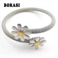 new arrival fashion jewelry bracelets for women stainless steel elastic flower bracelets bangles female gift