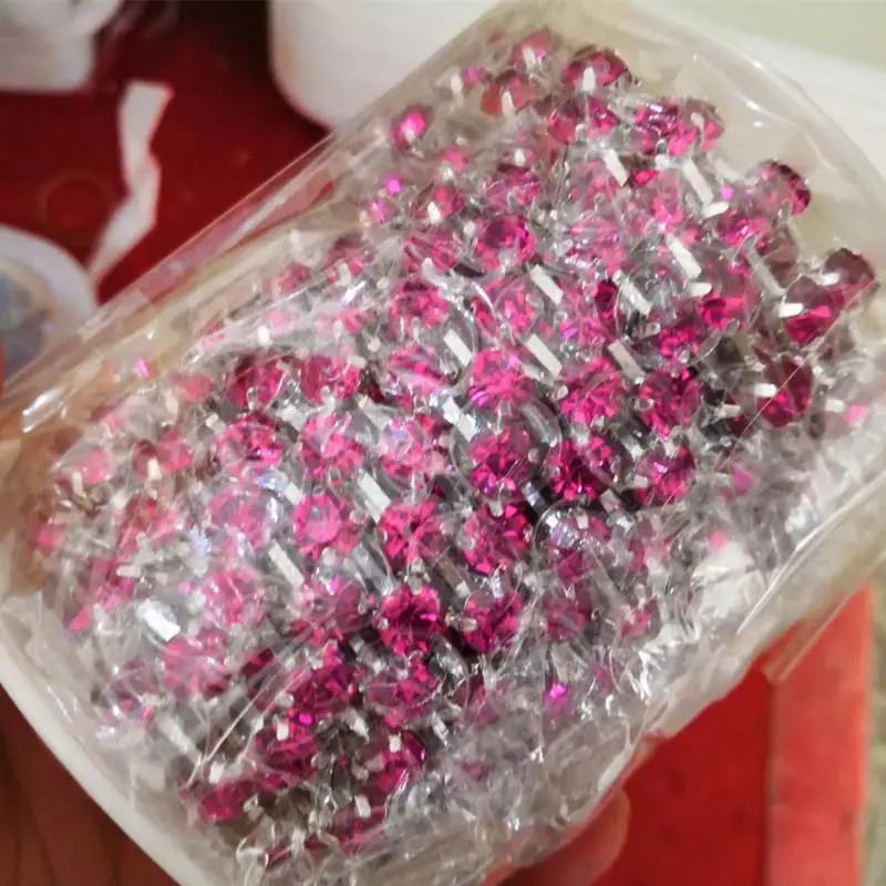 fuchsia Высокое качество, много цветов, ss28, ss38, 45ss хрустальные стразы, круглая цепочка, серебряная основа для ювелирных изделий, изготовления платьев - Цвет: fuchsia
