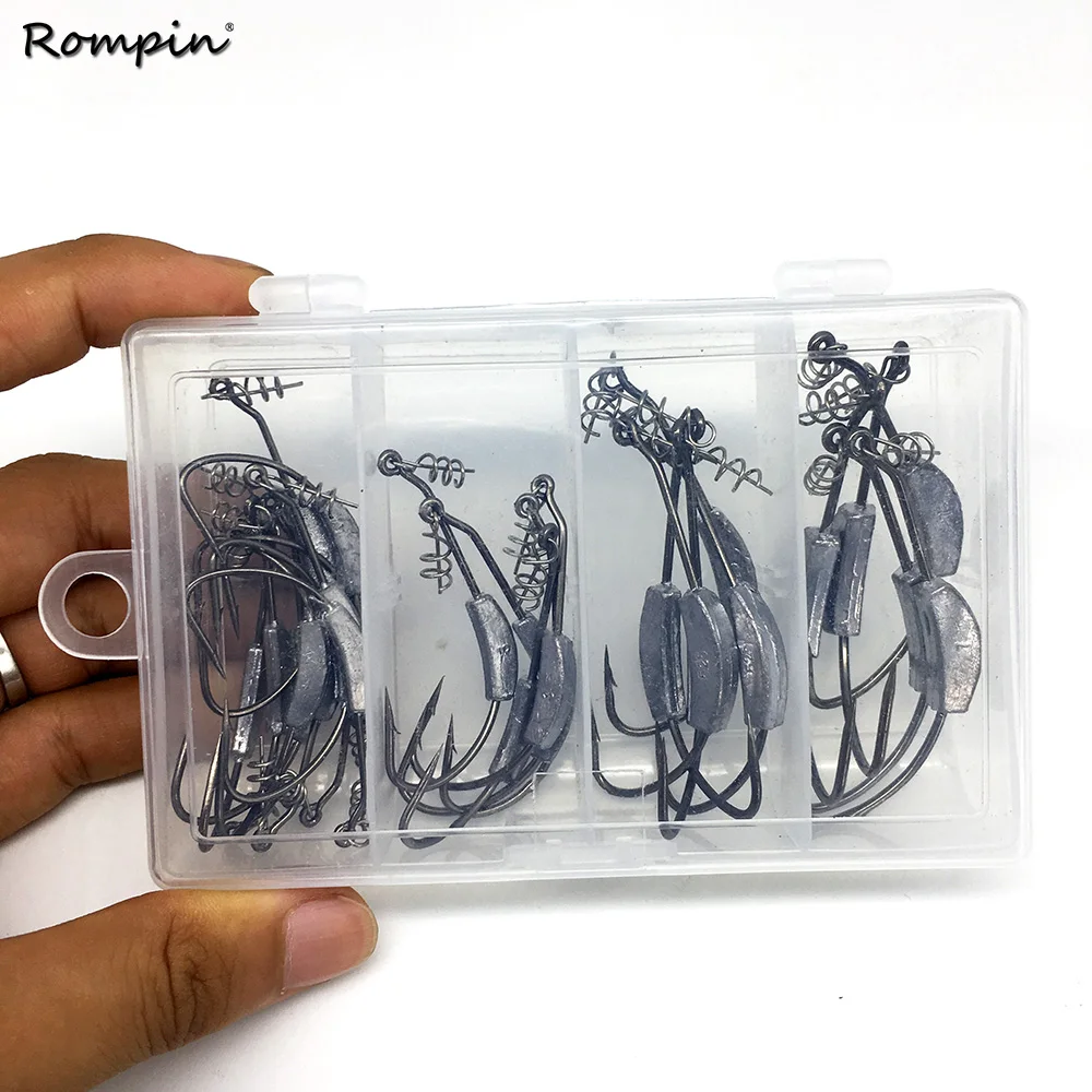 Rompin 25pcs/box Sharp Back Weighted Worm Hook lead with Coil Keeper 2g 2.5g 3g 5.25g 7g Butt Weight fr Bass Fishing | Спорт и