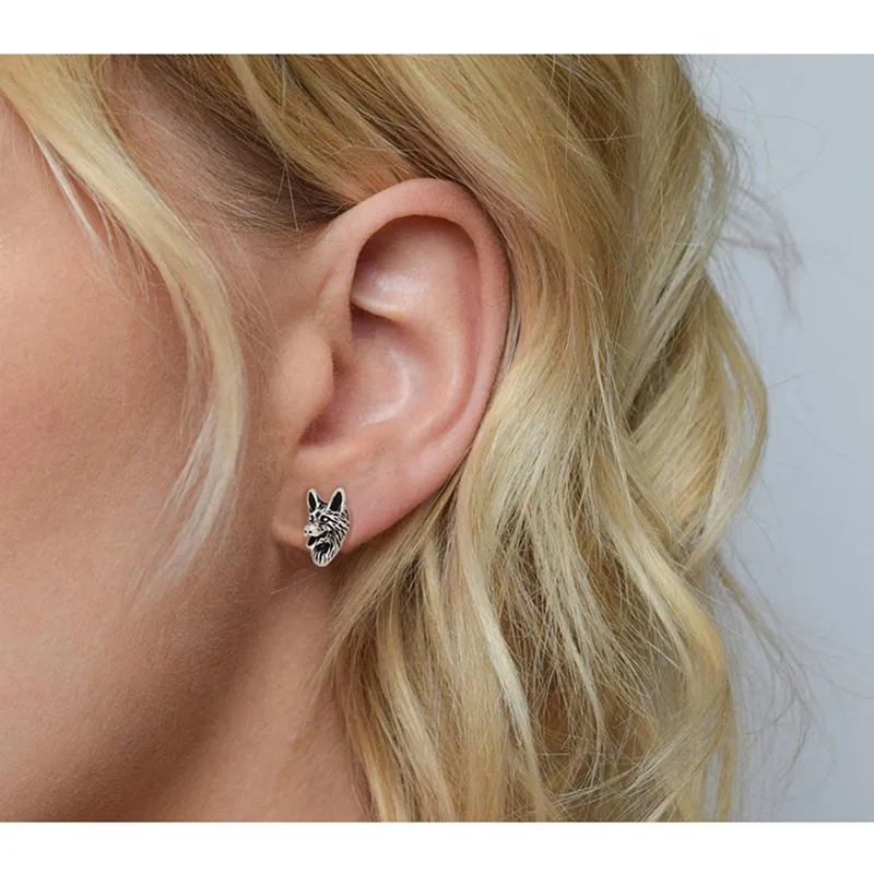 Женские серьги гвоздики в стиле панк Винтажные Украшения виде немецкой овчарки