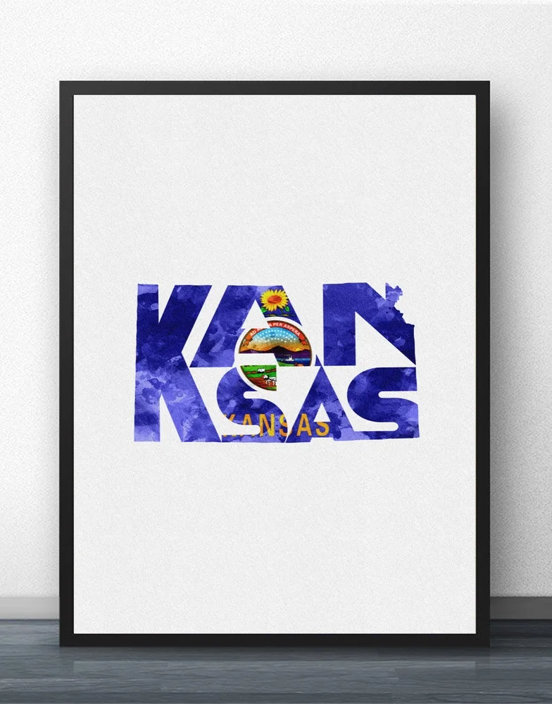 Карта флага Typo города акварель Настенная картина Настенный декор холст