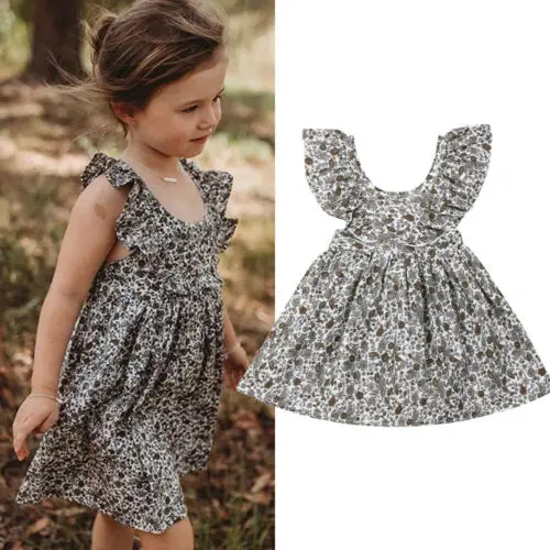 2019 Brand Princess Kid Baby Girls Dress Summer Boho Sleeveless Little Floral Party Cotton Clothes Ruffle Holiday Sundress 6M-4T | Детская