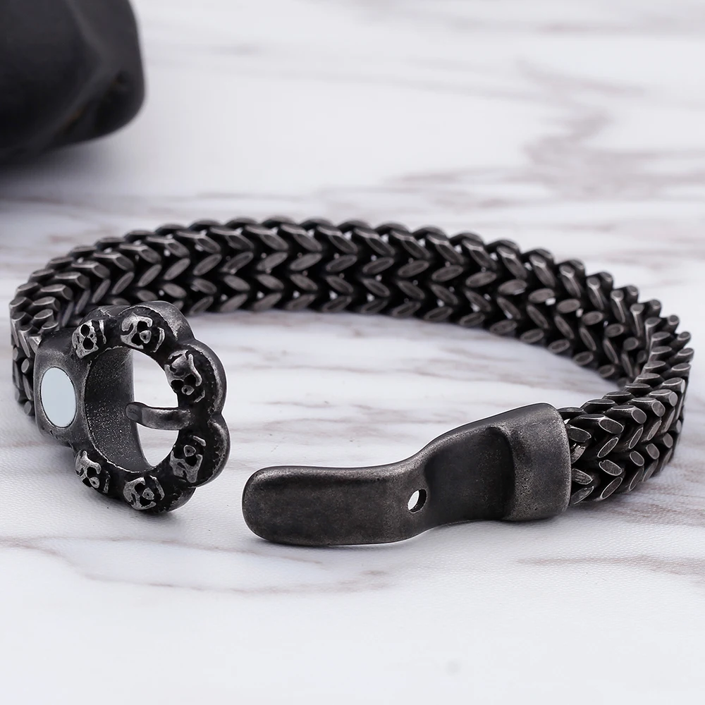Мужские браслеты в стиле панк рок с черепом и пряжкой на ремешке из тяжелого