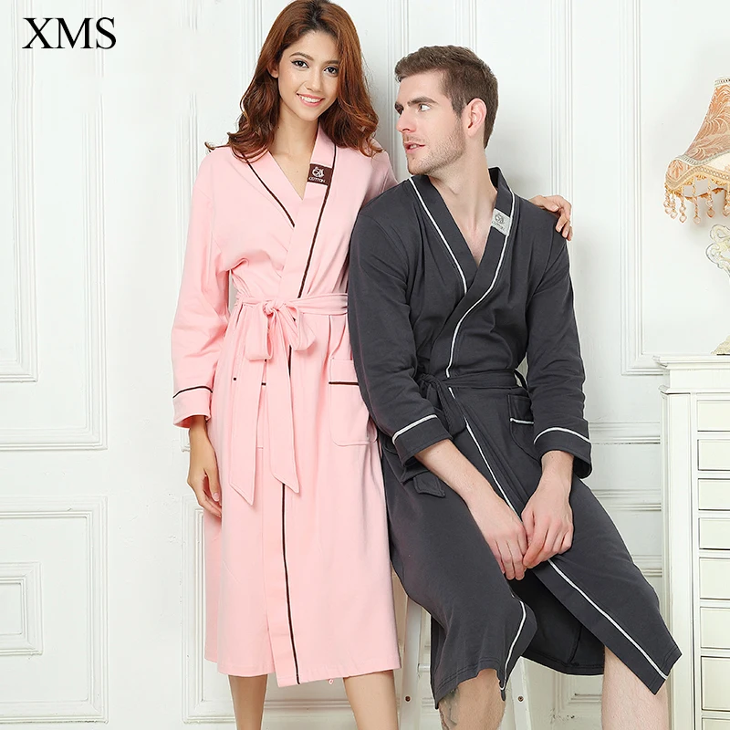 

Men's Stain Robe Cotton Bathrobe Men XL Plus size Sleepwear Modern Style Soft Embroidery Label Nightgown for Male Summer