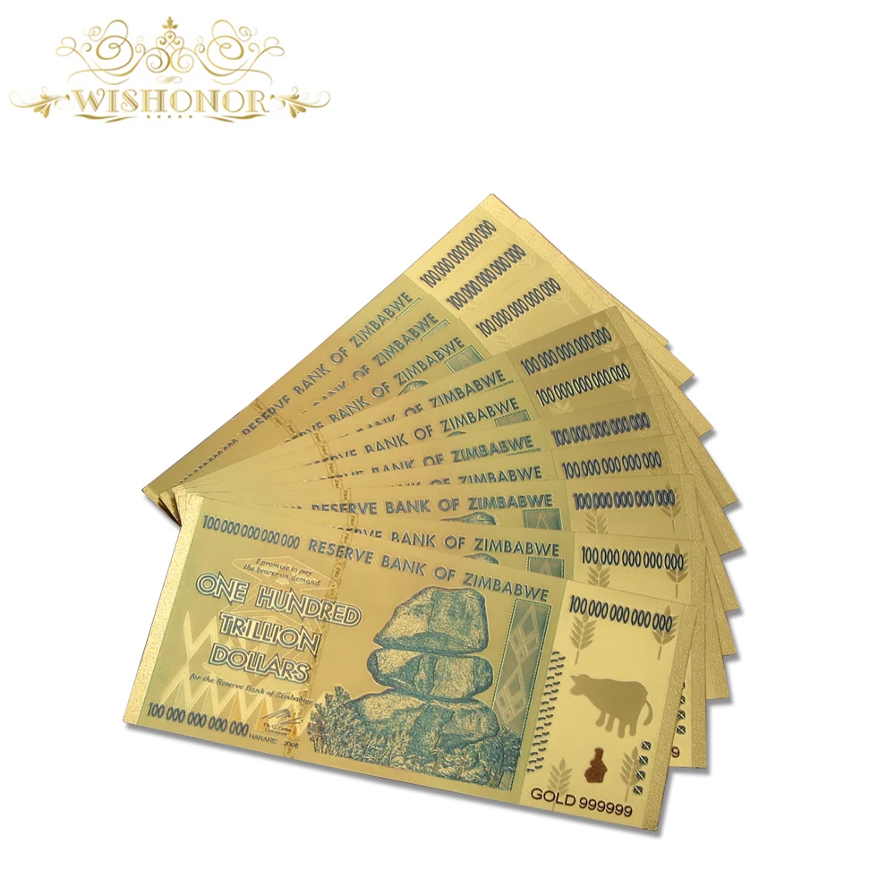 

800pcs/lot Best Price For Zimbabwe One Hundred Trillion Banknotes in 24k Gold Plated Fake Paper Money For Souvenir Gifts