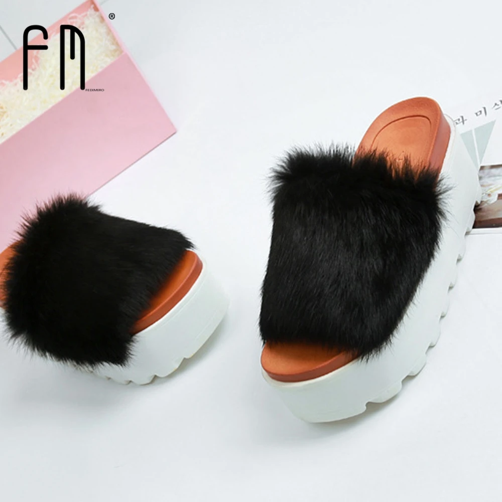 Fedimiro/Мех животных Босоножки на каблуках Для женщин из натуральной кроличьей
