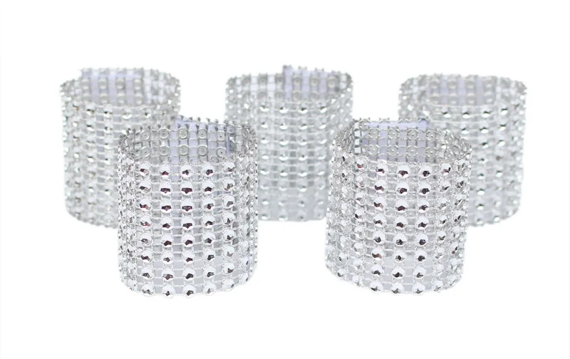 10 шт./компл. 8 рядов Серебряный Diamond Mesh Обёрточная Бумага салфетка кольцо Салфетка