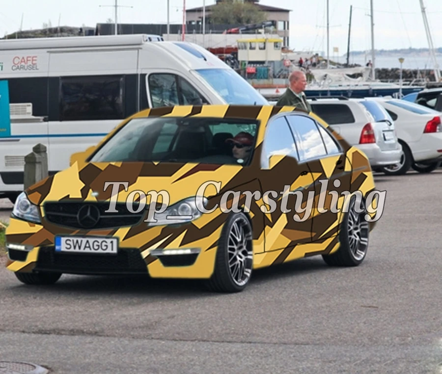 Кофейно желтая и черная камуфляжная пленка для автомобиля автомобильного