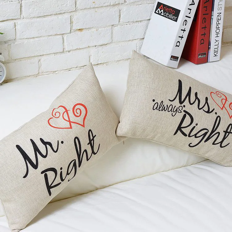 Свадебные парные Симпатичные хлопковые подушки Mr & Mrs домашний декор диванные
