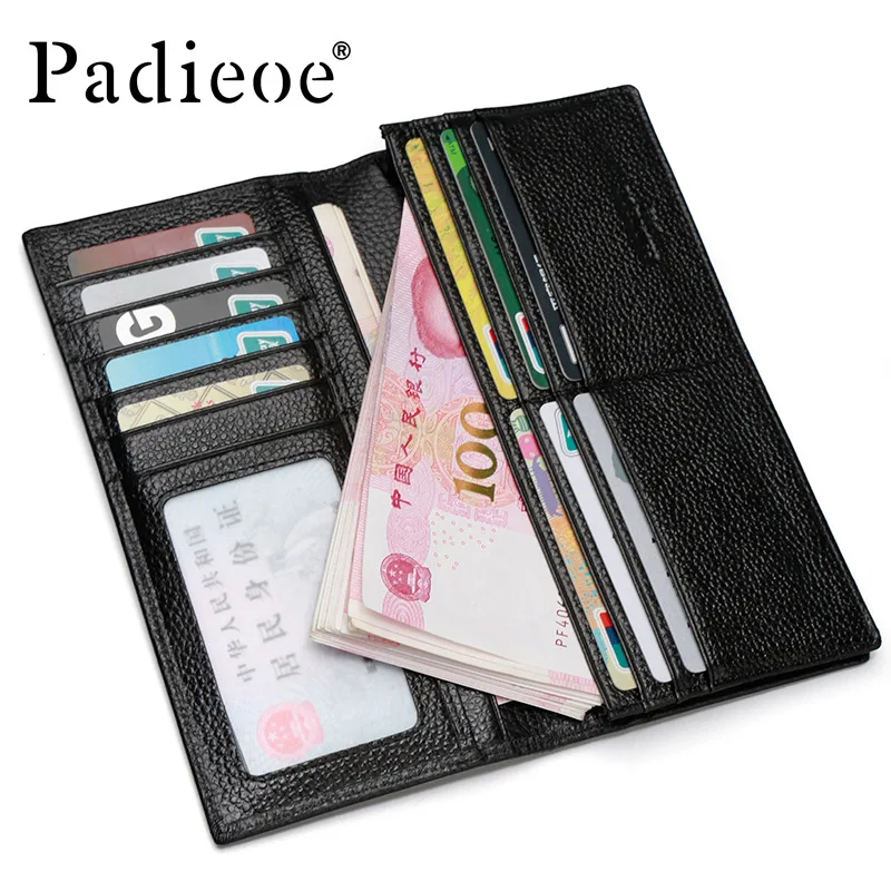 Padieoe Brand 2018 New Men Wallet Genuine Leather Purse Credit Card Holder Business Casual Men's Long | Багаж и сумки
