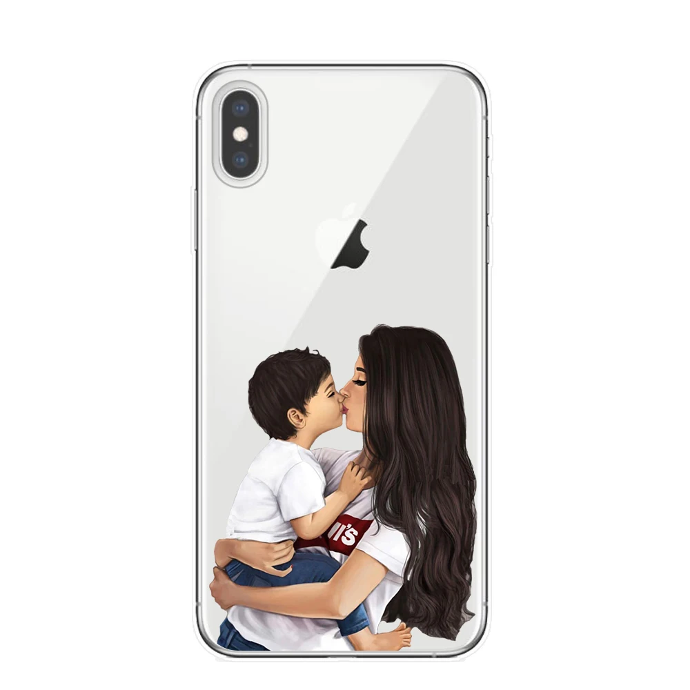 Модный мягкий чехол из ТПУ для мамы и дочки iPhone 11 Pro XS Max X XR 8 8Plus 7 6 6S Plus 5S SE
