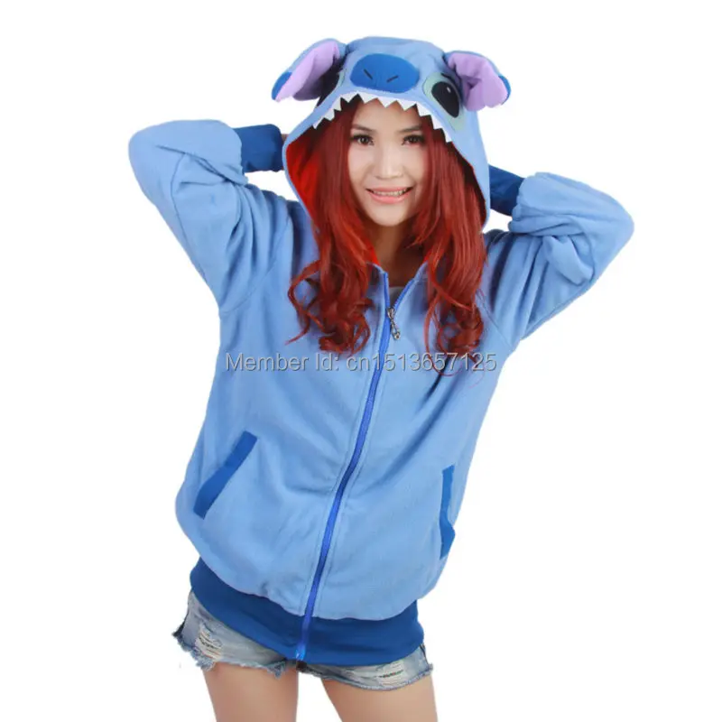 

New Arrival ! Blue Stitch Fashion Animal Hoodie Lovely Stitch Coat Cosplay With Ears Zip Hoody Warm Polar Fleece,Size S-XL
