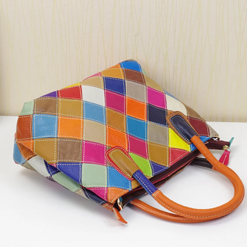 Женская кожаная сумка San Maries клетчатые сумки-мессенджеры красочные дизайнерские