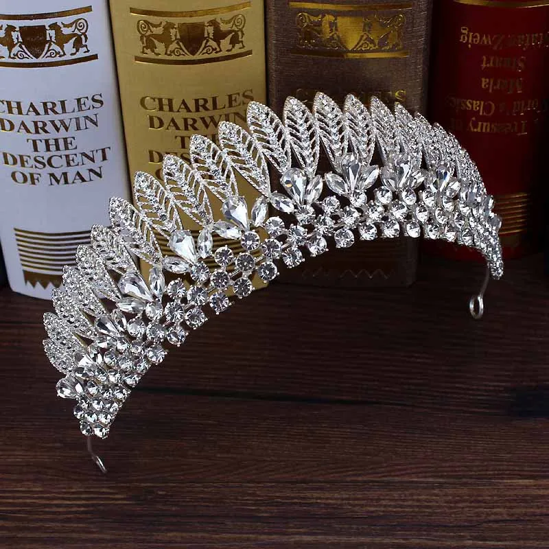 goddess crown Большие стразы диадема кристалл лист Тиара повязка невесты Жемчуг Королевская корона Роскошные барокко Свадебные украшения для волос для женщин - Окраска металла: goddess crown