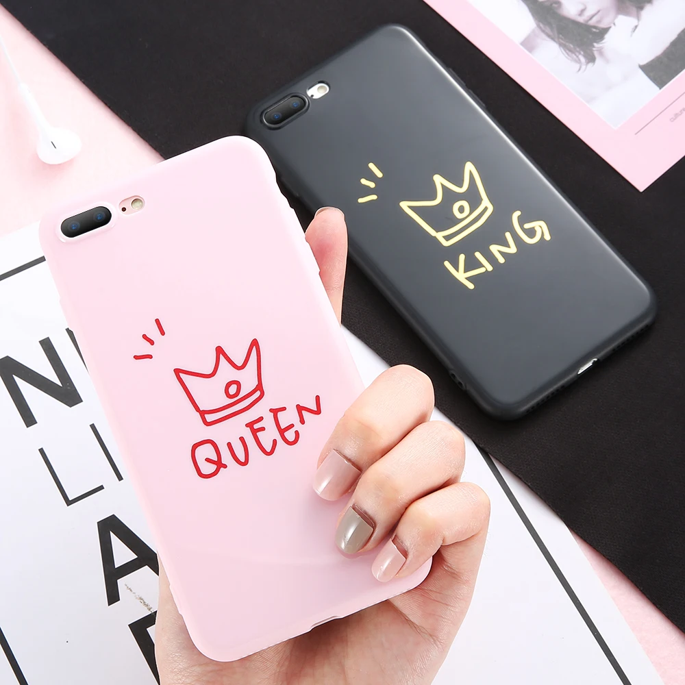 KISSCASE Soft Couples Phone Cases For iPhone 6 6s Plus 7 Case Cute Black-pink King&ampQueen Couple Cover X 8 |
