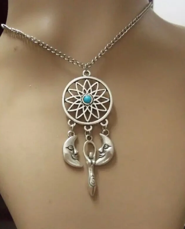 Модный тибетский серебряный Ловец снов и полумесяц Богини Земли бусины Подвески