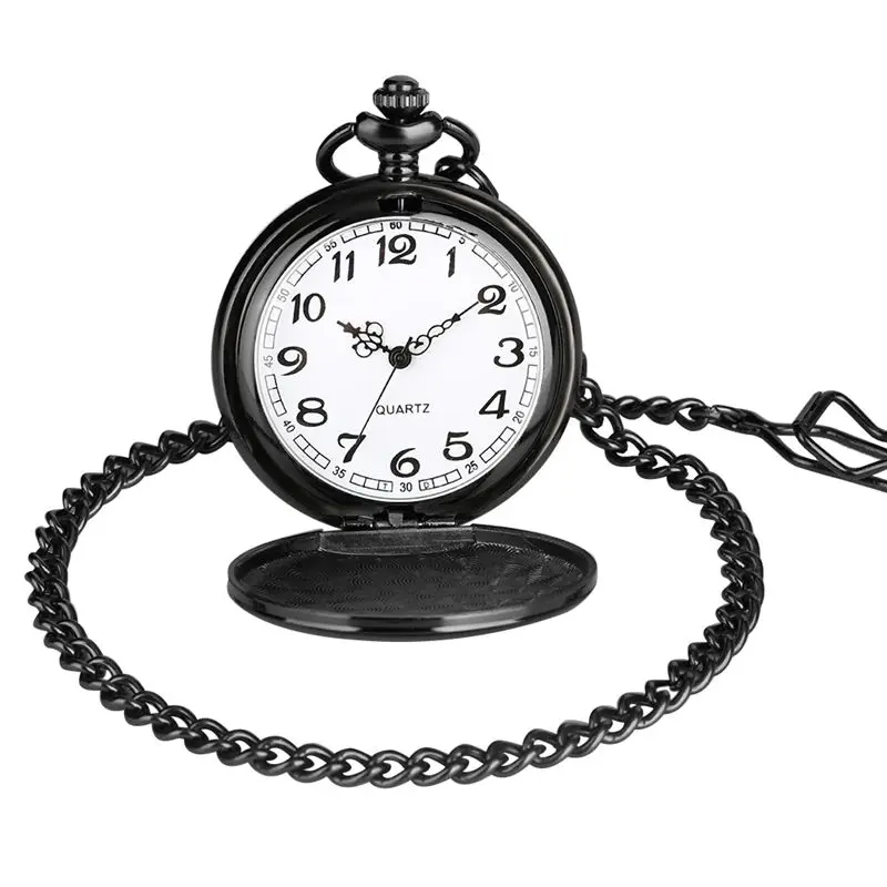 

2019 Quartz Pocket Watch Black Watch Necklace Carving Letter Roman Dial Gift for Husband Son Steampunk Style reloj bolsillo
