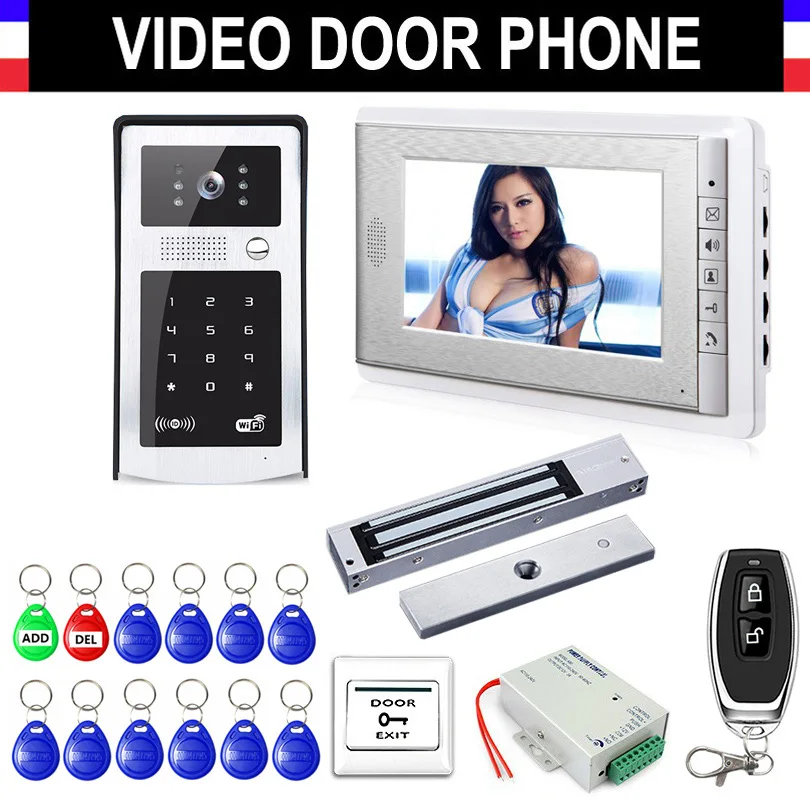 With Magentic Lock Проводной " видеодомофон дверной звонок видеодомофон система входа+ RFID код клавиатуры камера+ пульт дистанционного управления+ электронный замок+ выход - Цвет: With Magentic Lock