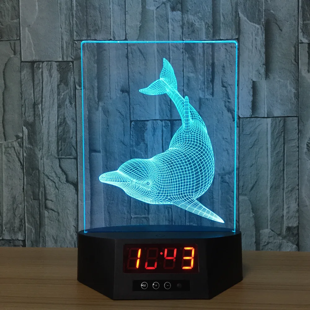 Акриловый 3D ночник с изображением дельфинов светодиодный Календарь настольная