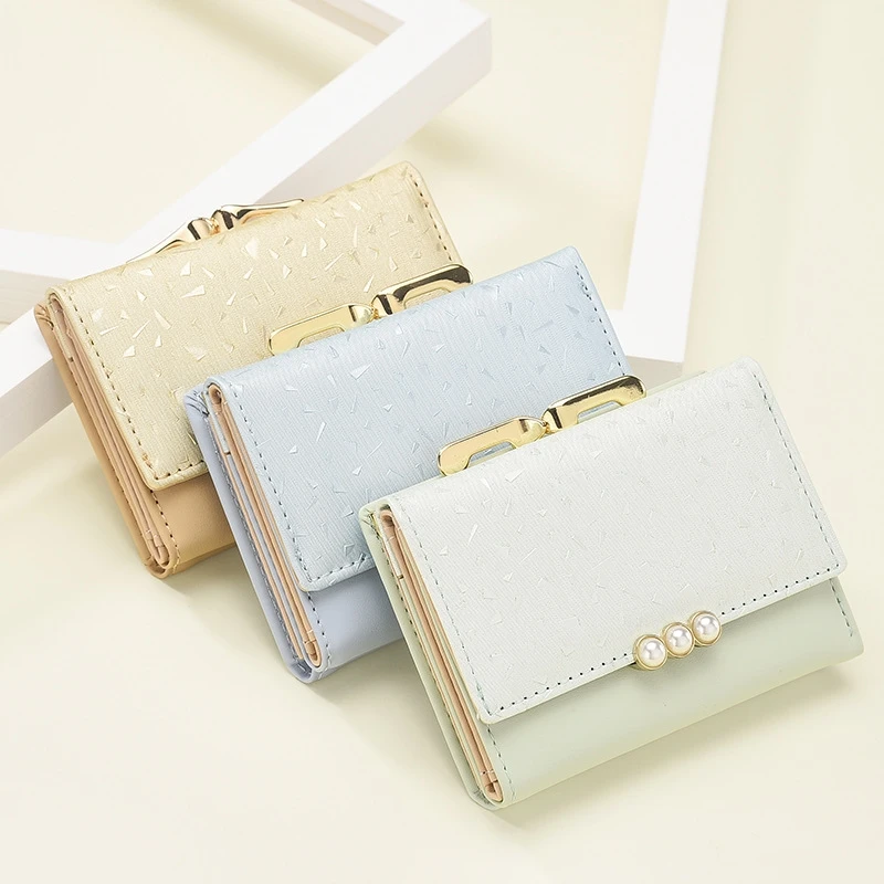 Женский кошелек в Корейском стиле модный однотонный конфетного цвета 3 папки