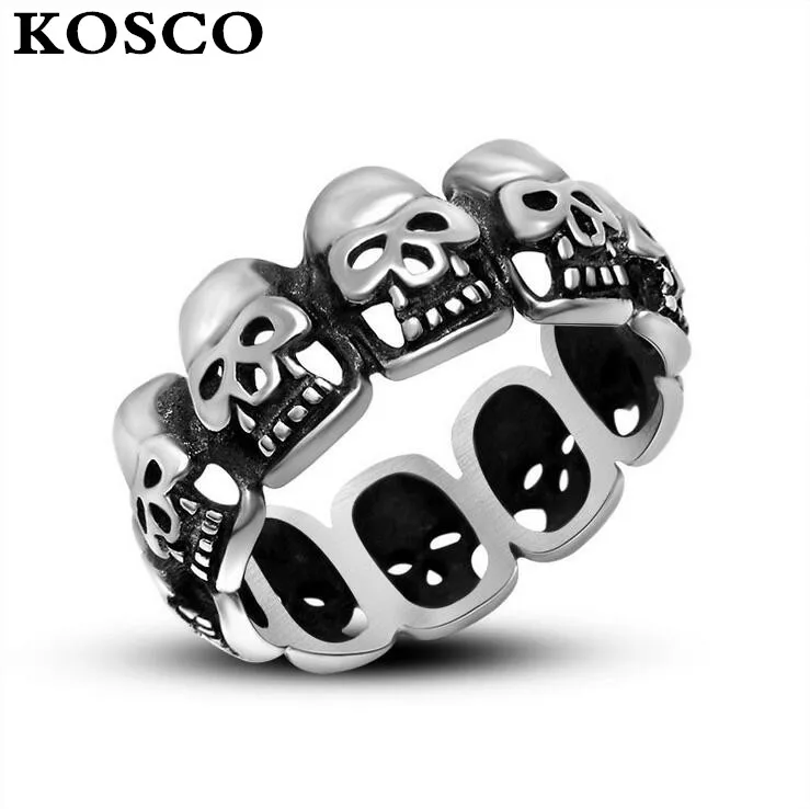 $7.25 Titanium Стали Черепа/Скелет Серебряный Мужчины Палец Кольцо Пары Обручальные