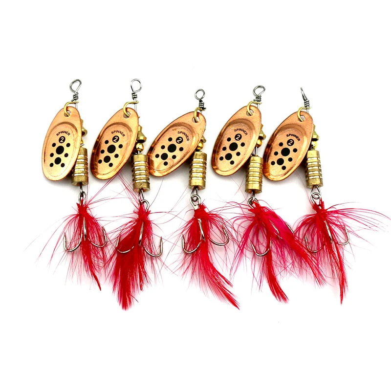 

5pcs Fishing Lure Kit Spinner Spoon Feather Hooks Metal Sequin 5g