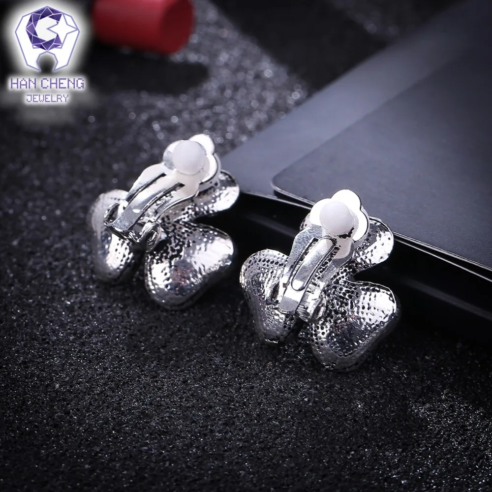 Женские винтажные серьги клипсы HanCheng модная металлическая со стразами и