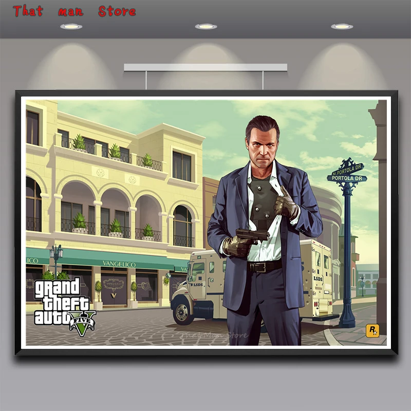 GTA 5 игровой плакат Grand Theft Auto V видео настенные художественные плакаты и печати для гостиной стены без рамы 42*30 см - Цвет: Светло-зеленый