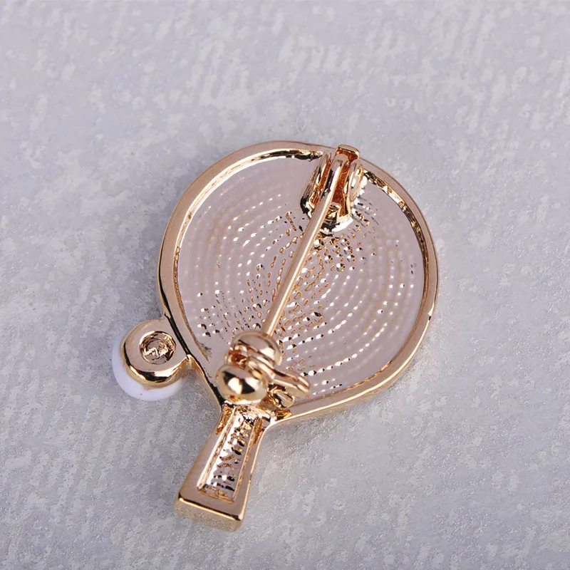 Madrry Latest Ping Pong Paddle Table Tennis Ball Shape Brooch Shiny Crystal Red Enamel For Women Man Corsage pin Jewelry | Украшения и