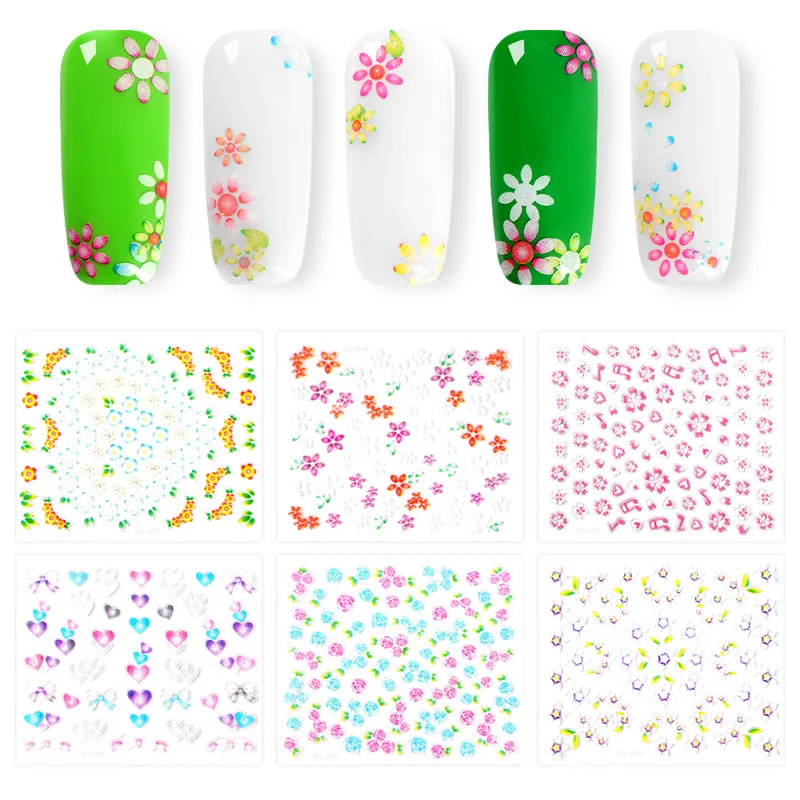 Meet Across 10sheet/pack 3D Embossed Nail Sticker Flower Adhesive DIY Manicure Slider Art Tips Decorations Decals | Красота и