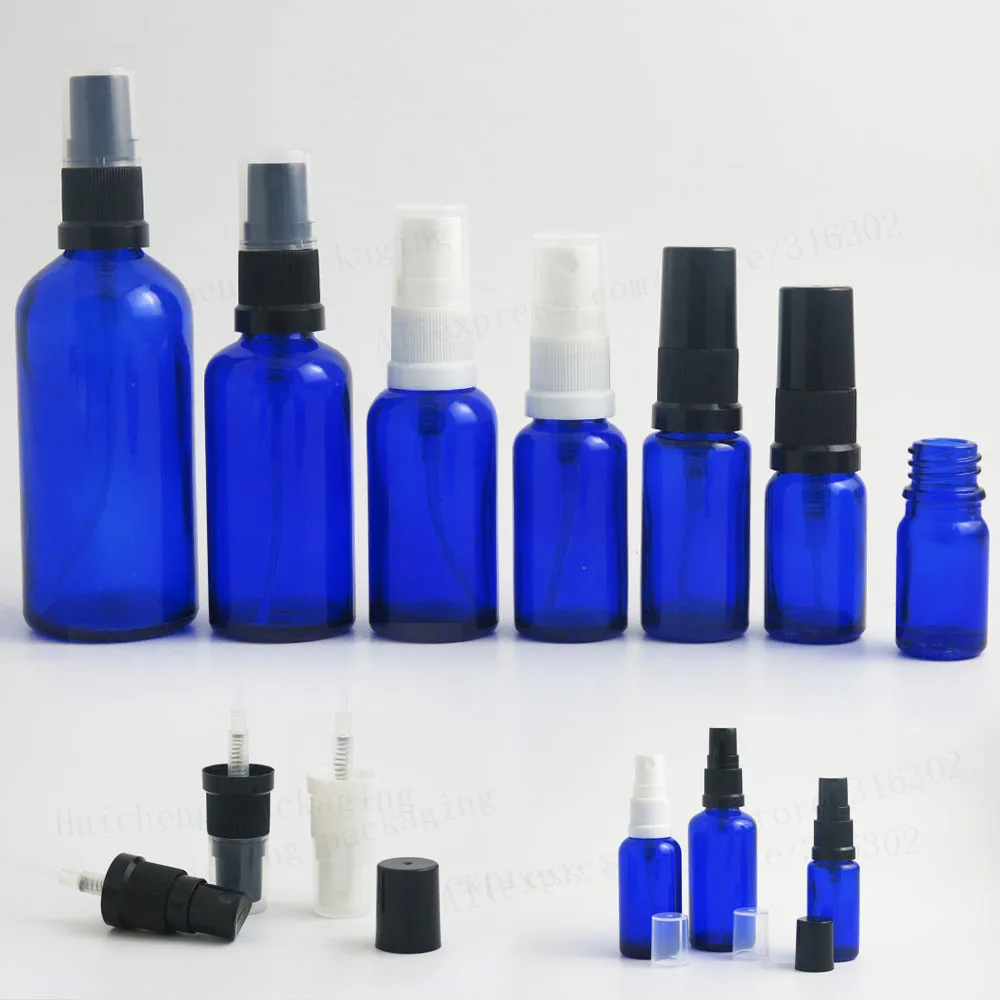

12 x Refillable 100ml 50ml 30ml 20ml 15ml 10ml 5ml Cobalt Blue Glass Essential Oil Bottle With Fine Mist Sprayer Container