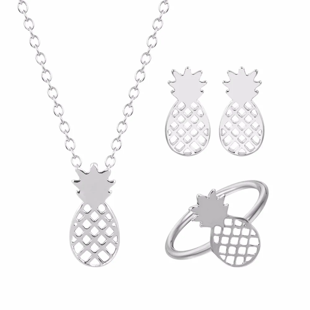 Kinitial 3pcs Charm Gold Silver Plated Fashion Jewelry Sets Pineapple Necklace Earrings For Women Bridesmaid Gift Bijoux | Украшения и