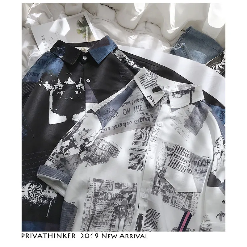 Privathinker Мужская свободная рубашка Harajuku 2019 весенние мужские рубашки с отложным