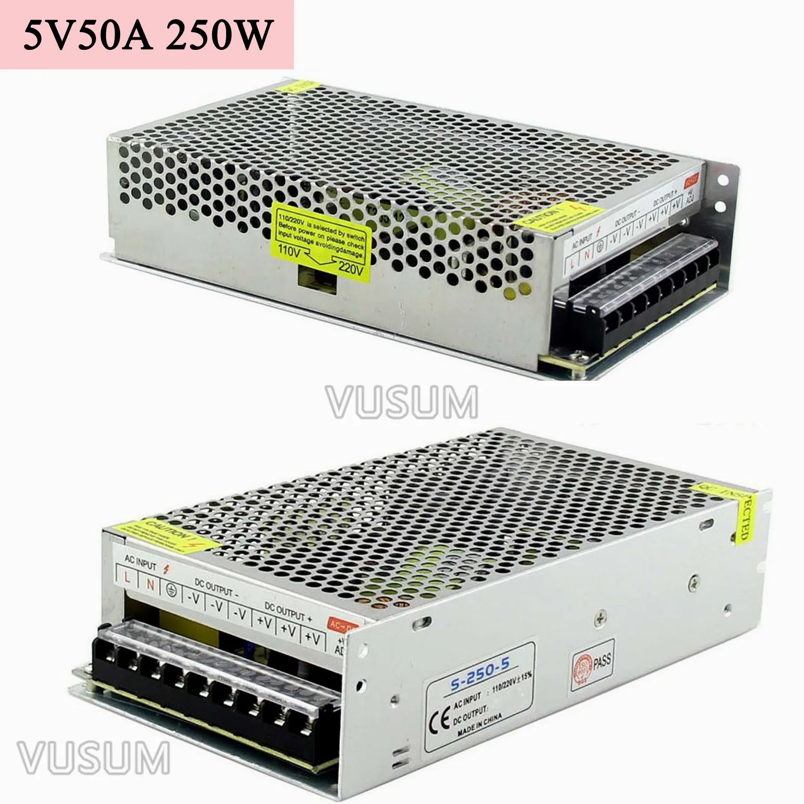 VUSUM DC 5 V импульсный источник питания 2A 6A 10A 20A 60A 72A источник питания импульсный источник питания AC 110 V 220 V к DC 5 V для светодиодных ленточных ламп