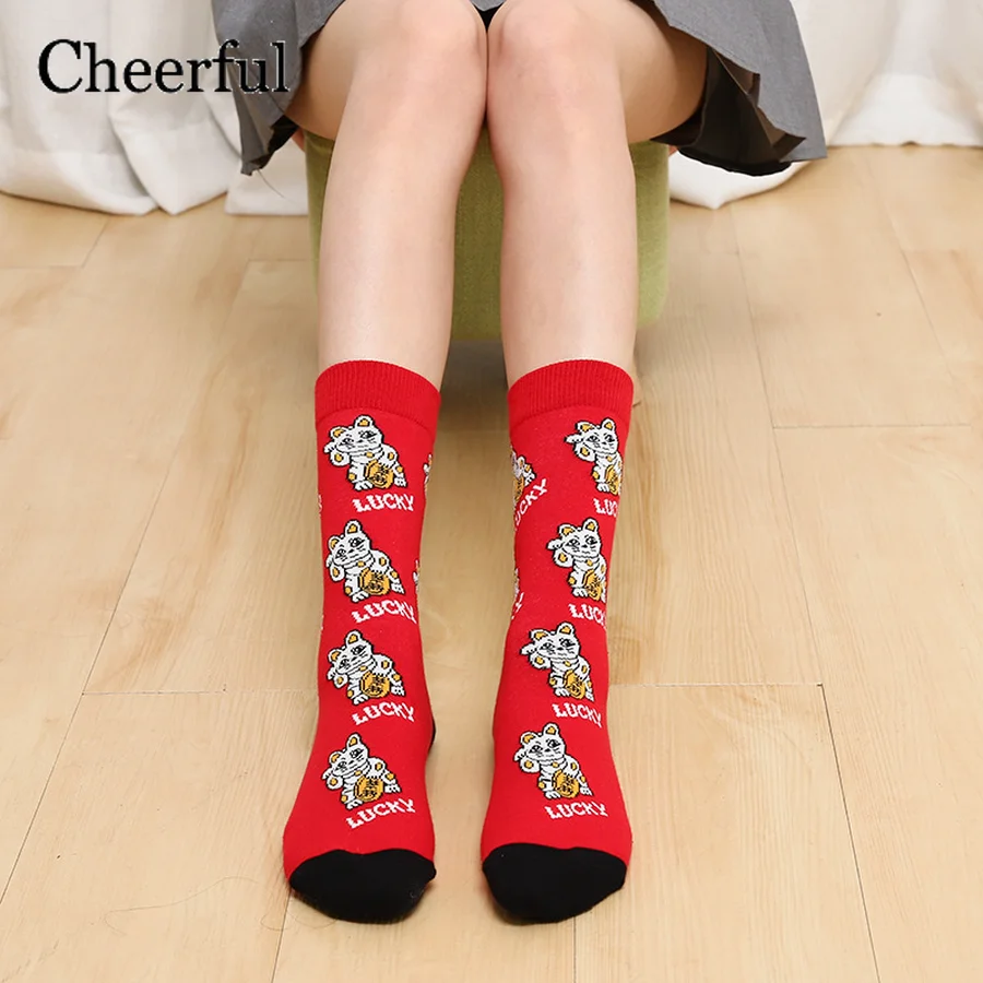 Новинка 2019 года красные носки милые повседневные хлопковые с рисунком кота