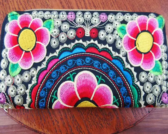 Кошелек-сумочка 2-слойный винтажный хмонгский тайский этнический кошелек-портмоне с карманом для карт SYS-498R на.