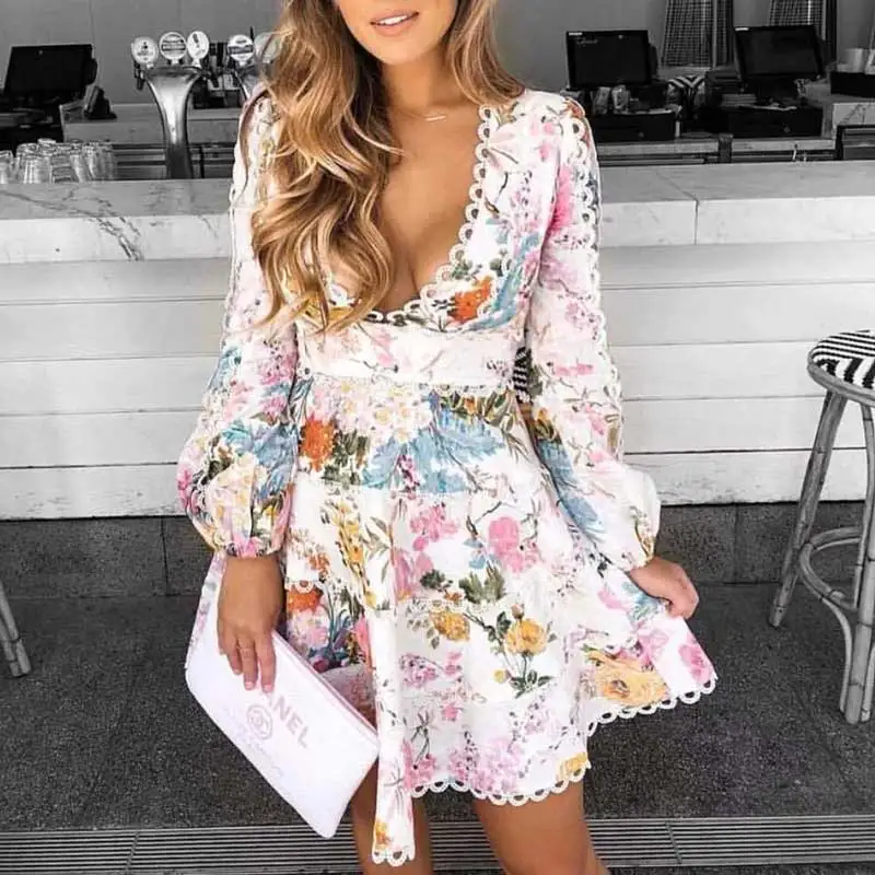 Boho Inspired Resorted 2019 HEATHERS FLOUNCE Summer DRESS V-neck Sleeves Women Party Dress Flared Scalloped Trim Vestidos | Женская